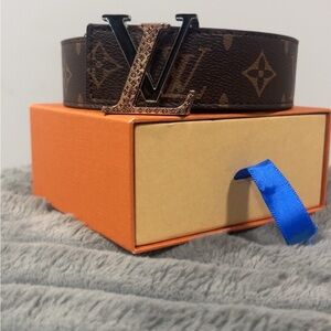 Louis Vuitton Monogram Canvas Belt with Silver LV Buckle - Brown
